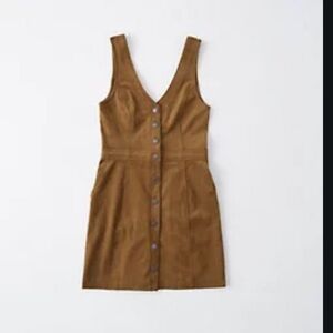 Abercrombie & Fitch Brown Suede Button Down Pinafore Mini Dress - Medium